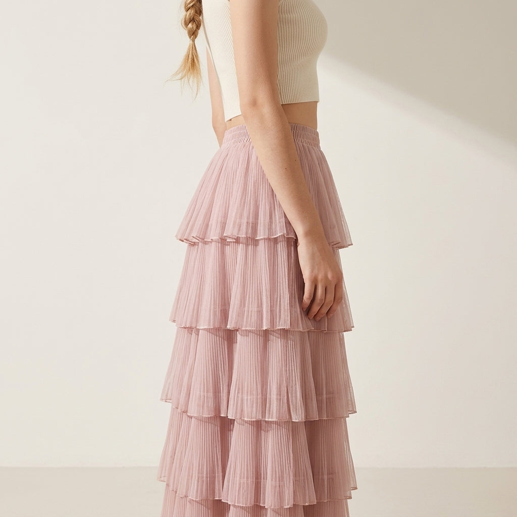 Florentine Pleated Tulle Skirt - PINK