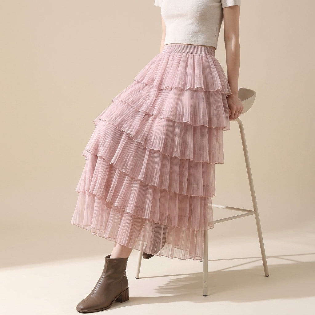 Florentine Pleated Tulle Skirt - PINK