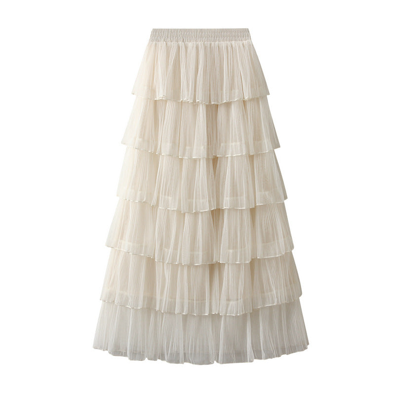 Florentine Pleated Tulle Skirt - APRICOT