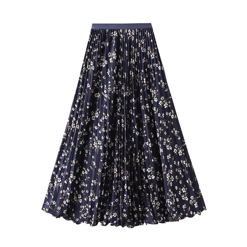 Pleated Floral Chiffon Skirt  - BLUE