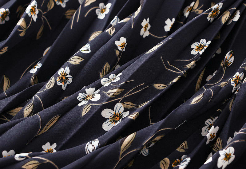 Pleated Floral Chiffon Skirt  - BLUE