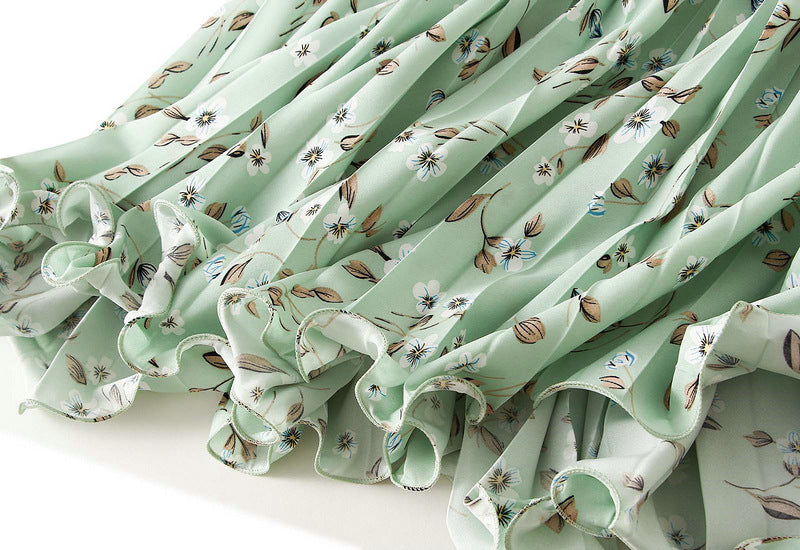 Pleated Floral Chiffon Skirt  - GREEN