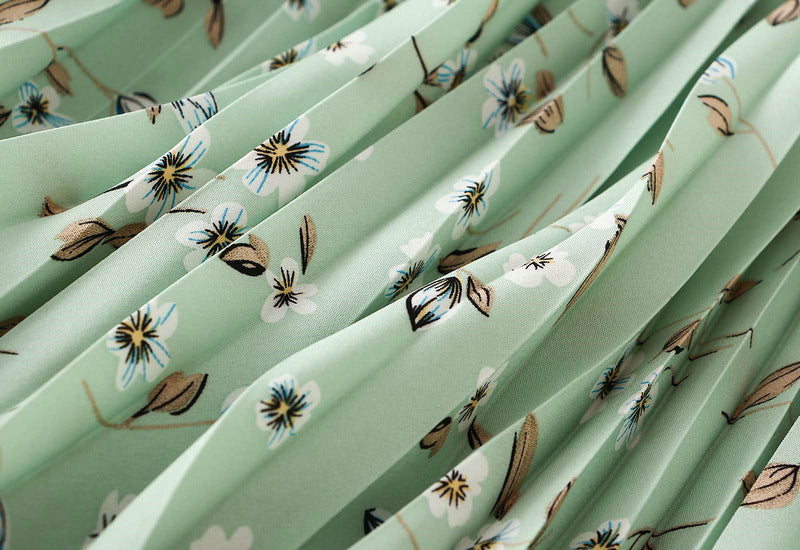 Pleated Floral Chiffon Skirt  - GREEN