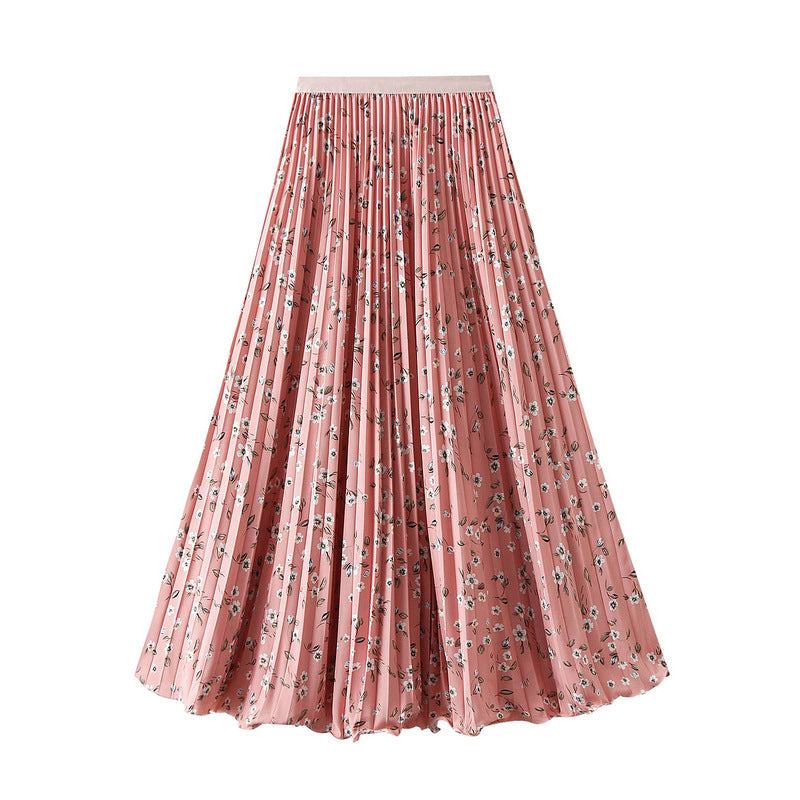 Pleated Floral Chiffon Skirt  - PINK