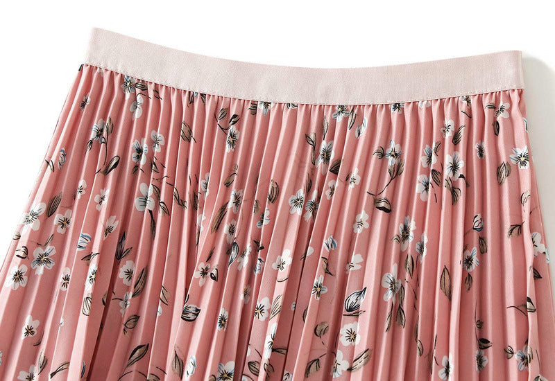 Pleated Floral Chiffon Skirt  - PINK