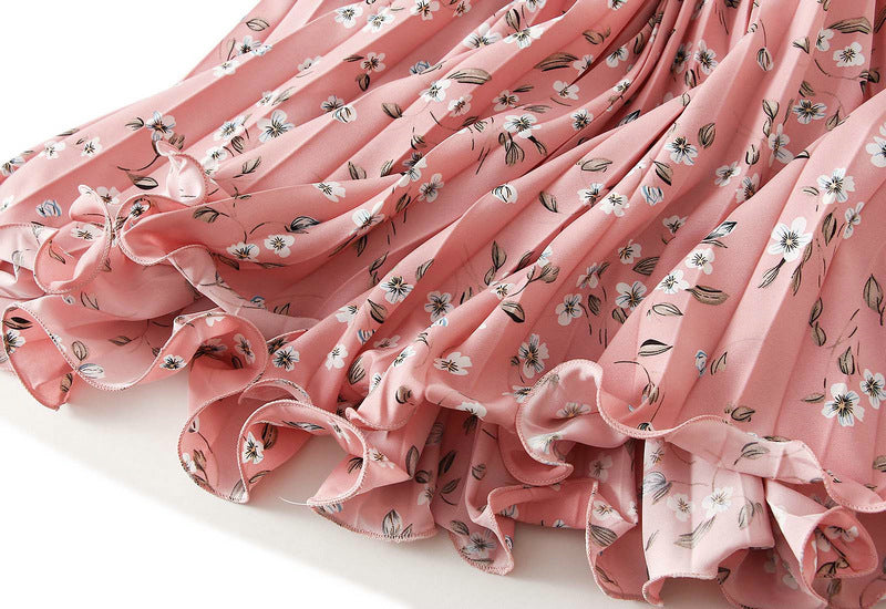 Pleated Floral Chiffon Skirt  - PINK