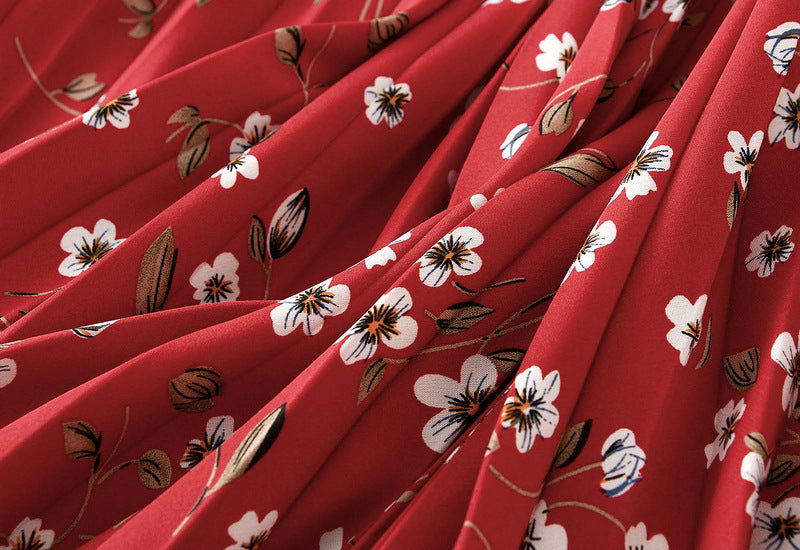 Pleated Floral Chiffon Skirt  - RED