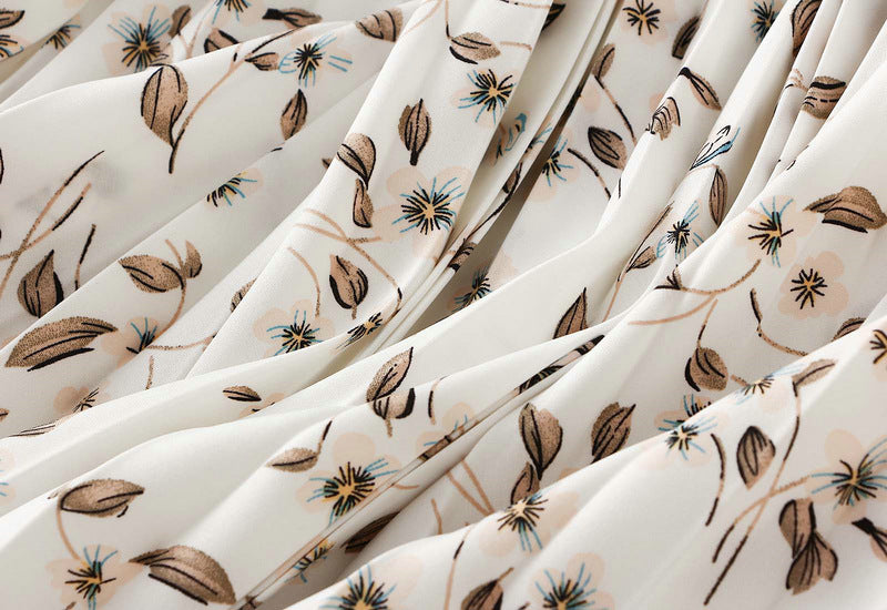 Pleated Floral Chiffon Skirt  - WHITE