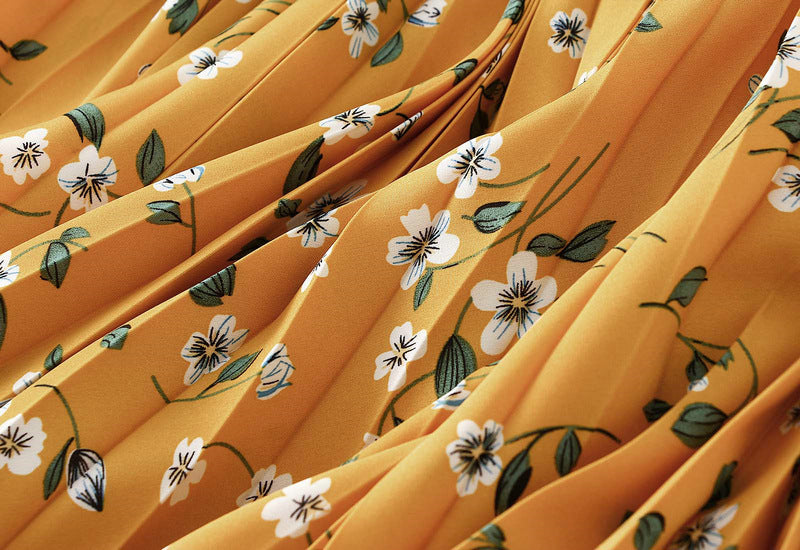 Pleated Floral Chiffon Skirt  - YELLOW