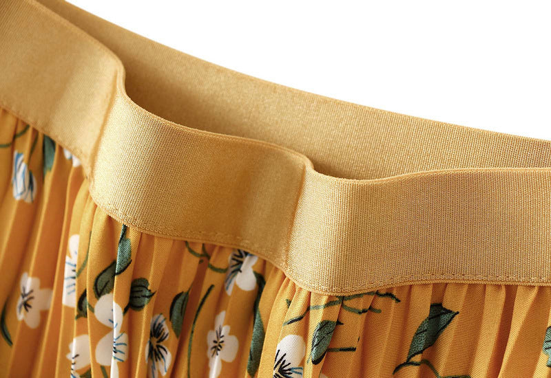Pleated Floral Chiffon Skirt  - YELLOW