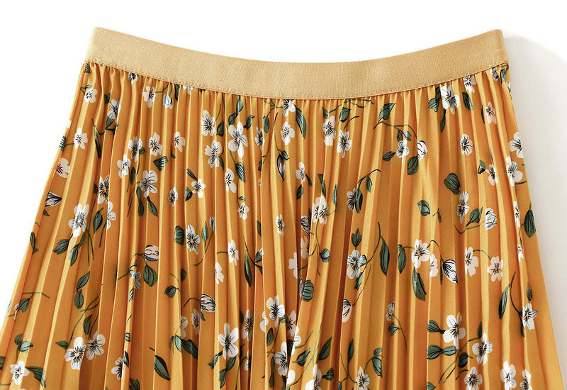 Pleated Floral Chiffon Skirt  - YELLOW