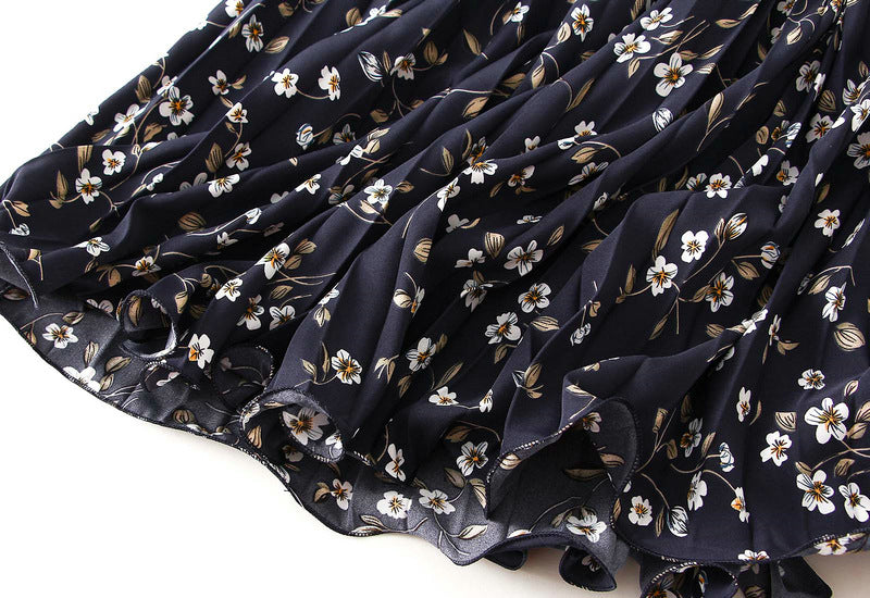 Pleated Floral Chiffon Skirt  - BLUE