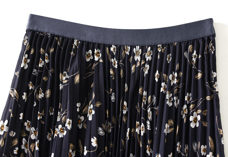 Pleated Floral Chiffon Skirt  - BLUE