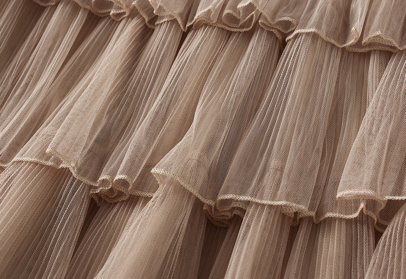 Florentine Pleated Tulle Skirt - KHAKI