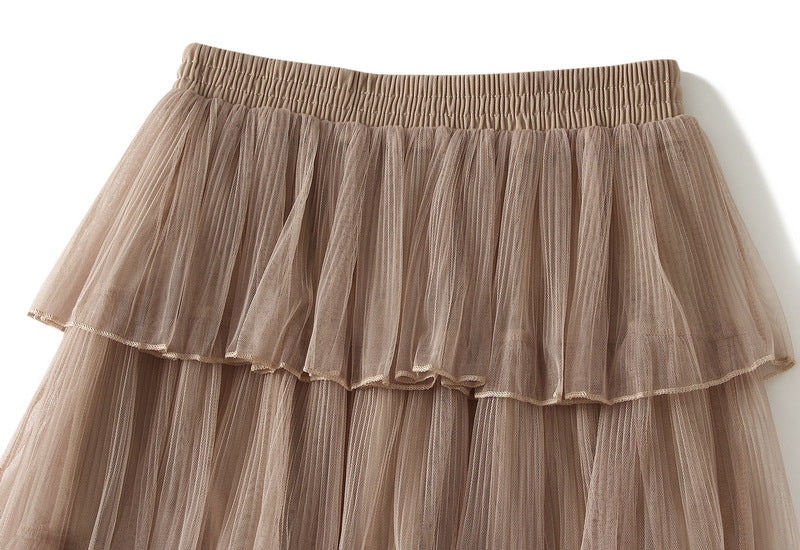 Florentine Pleated Tulle Skirt - KHAKI