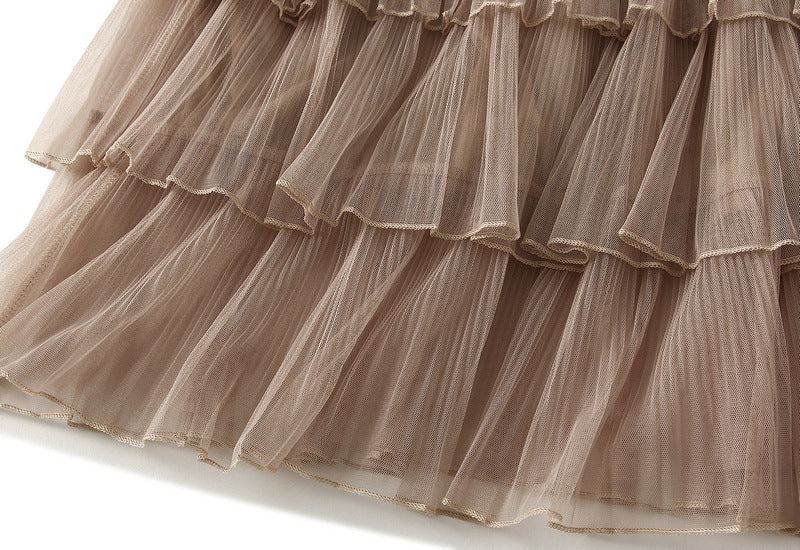 Florentine Pleated Tulle Skirt - KHAKI
