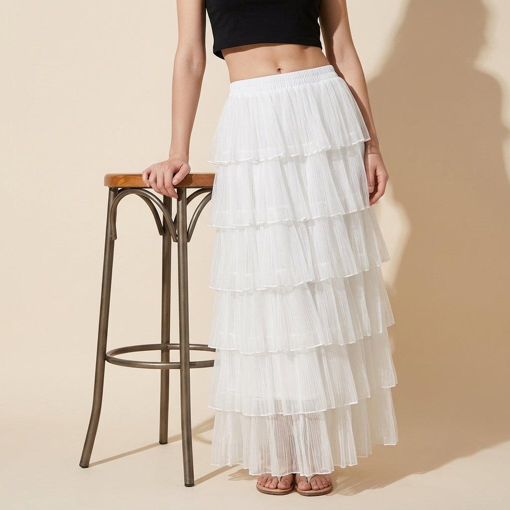 Florentine Pleated Tulle Skirt - WHITE
