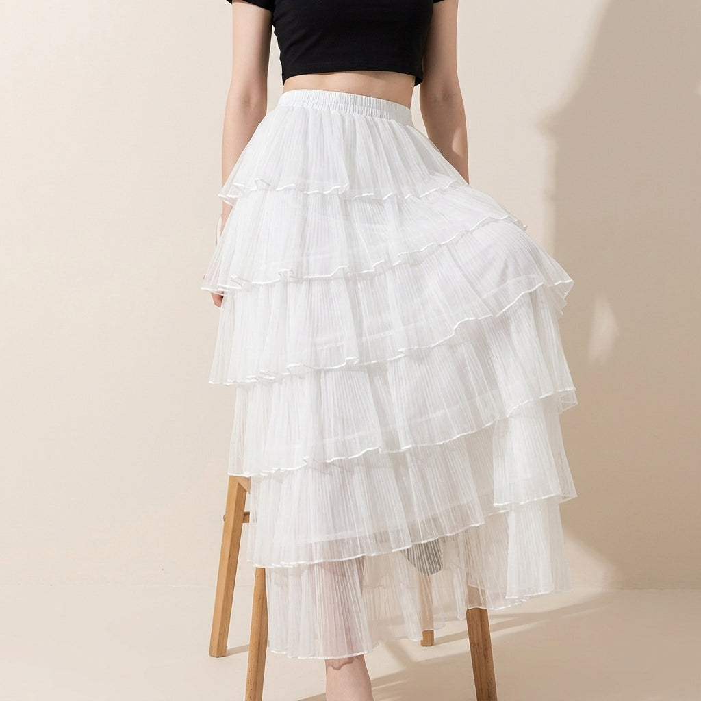 Florentine Pleated Tulle Skirt - WHITE