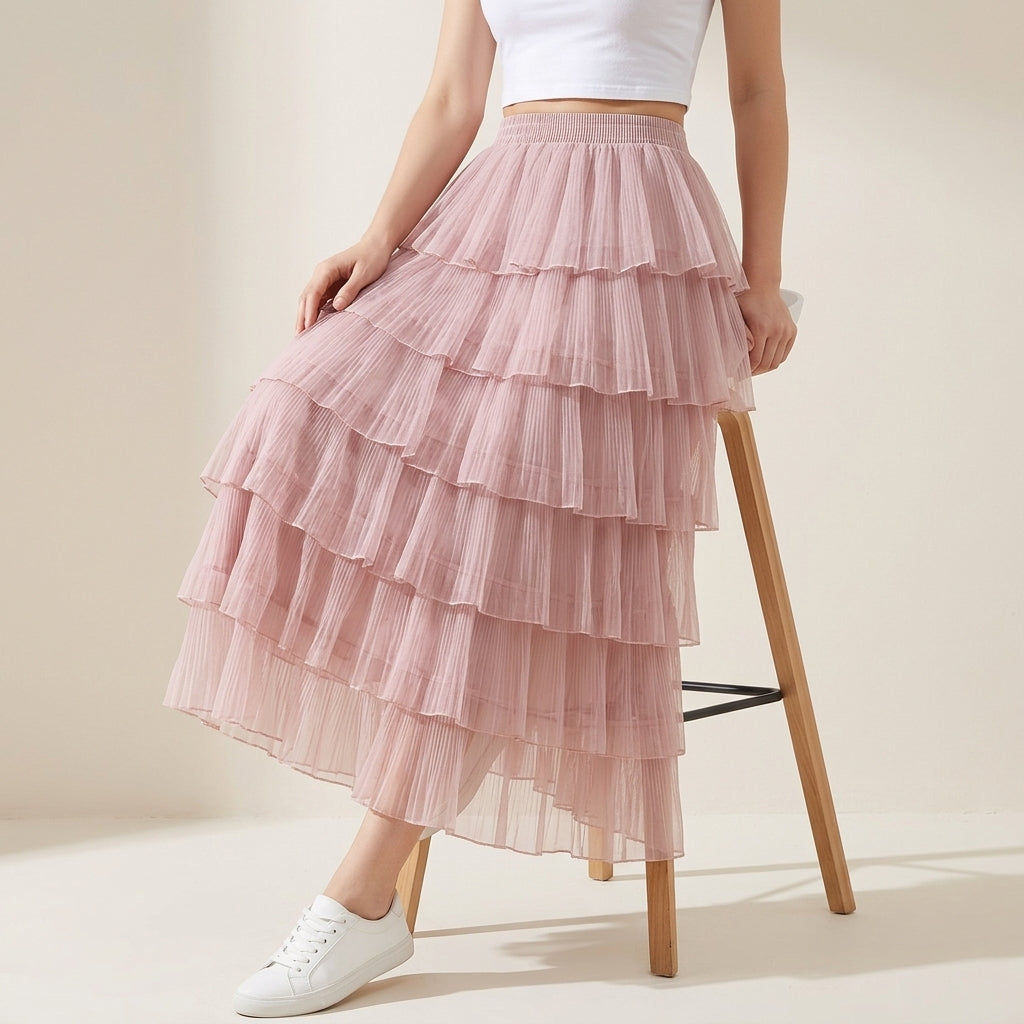 Florentine Pleated Tulle Skirt - PINK