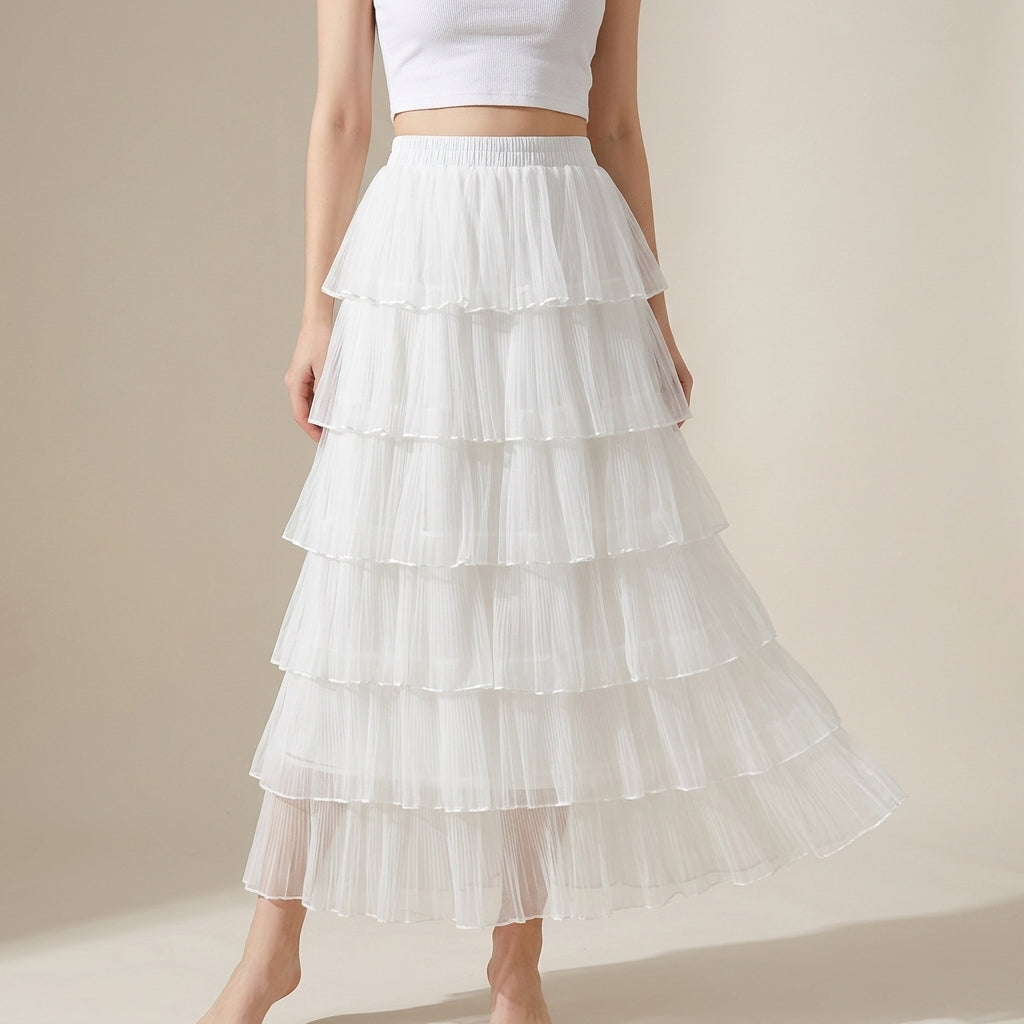 Florentine Pleated Tulle Skirt - WHITE