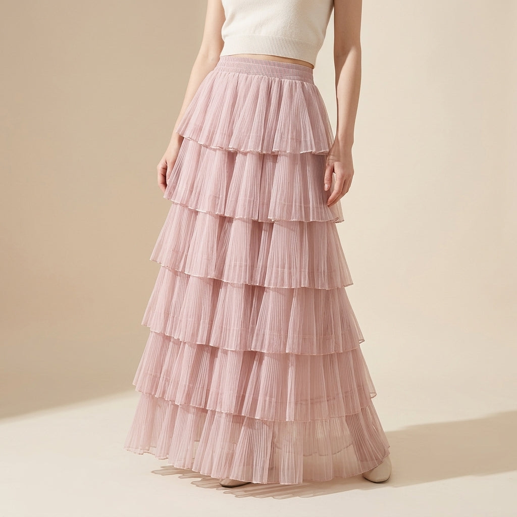 Florentine Pleated Tulle Skirt - PINK