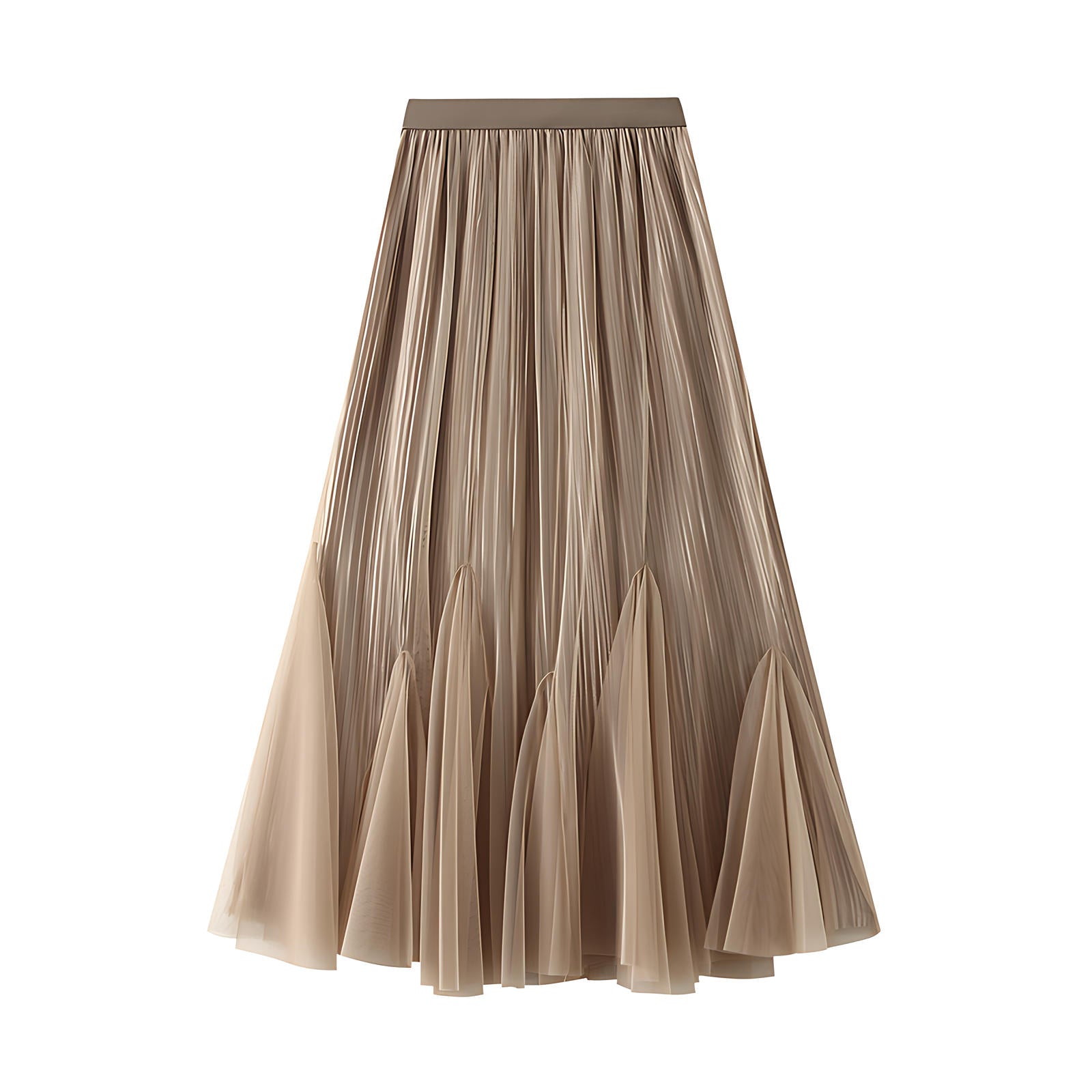 Double Sided Fishtail Gored Mesh Skirt - 1909_KHAKI