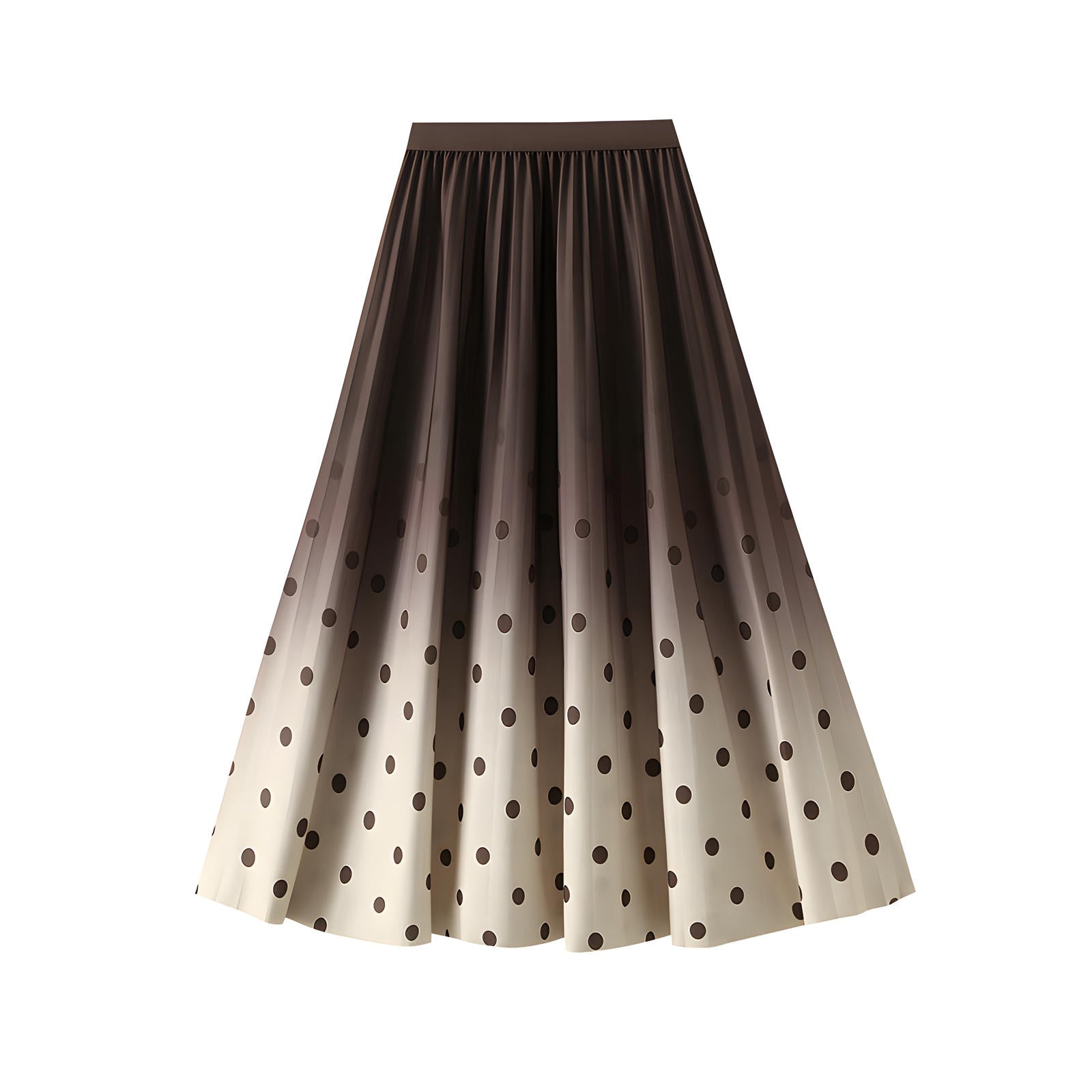 Gradient Pleated A Line Polka Dot Chiffon Skirt - 2125_PD_KHAKI
