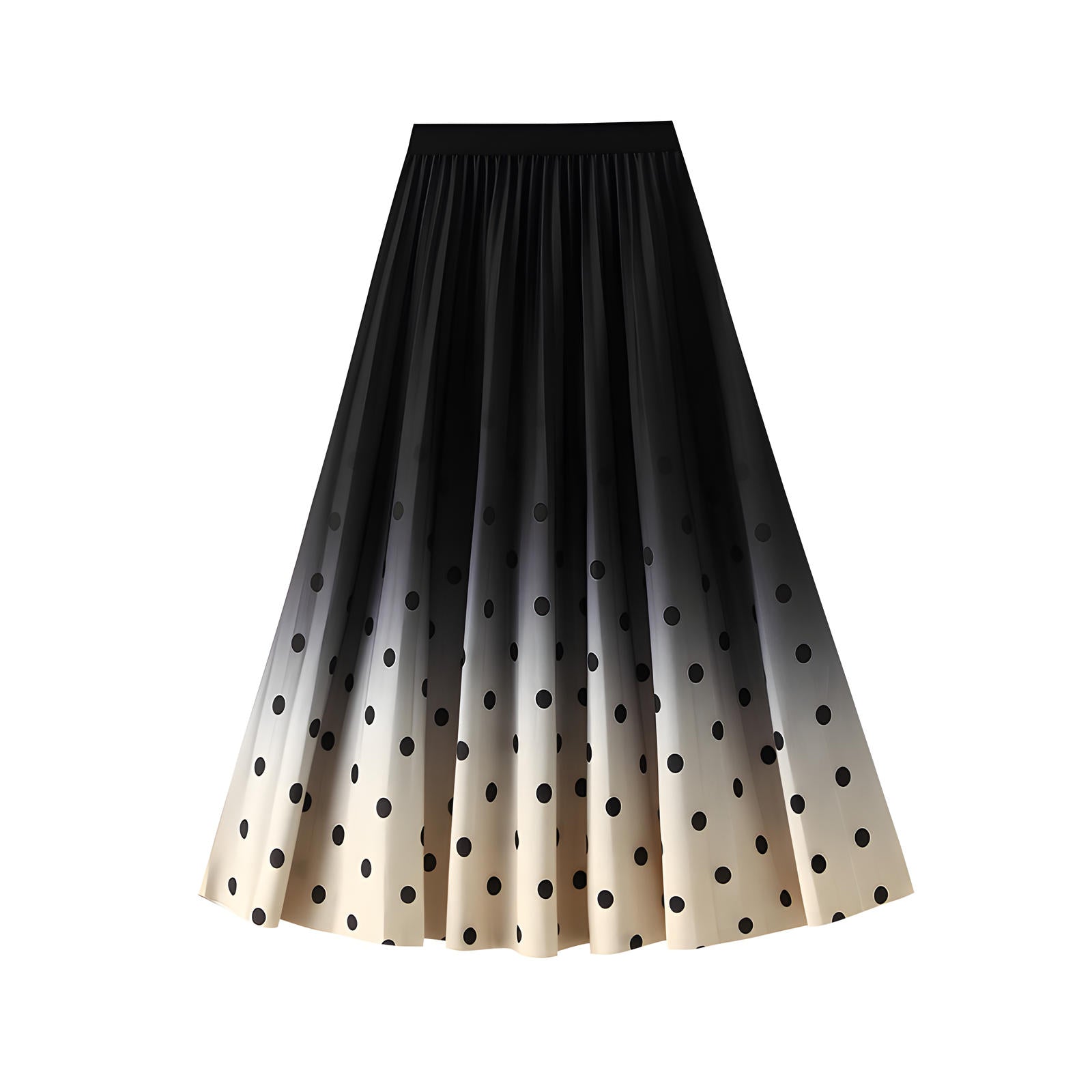 Gradient Pleated A Line Polka Dot Chiffon Skirt - 2125_PD_BLACK