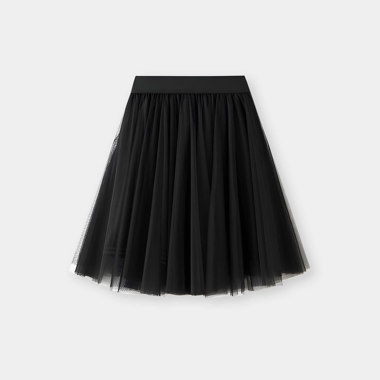 Mesh Multilayer Short Skirt With Satin Lining - A013_BLACK