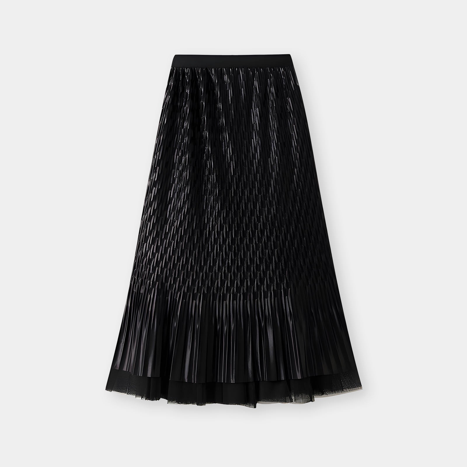 Mesh Multilayer Reversible Embossed Velvet Lining Skirt - 3613_BLACK
