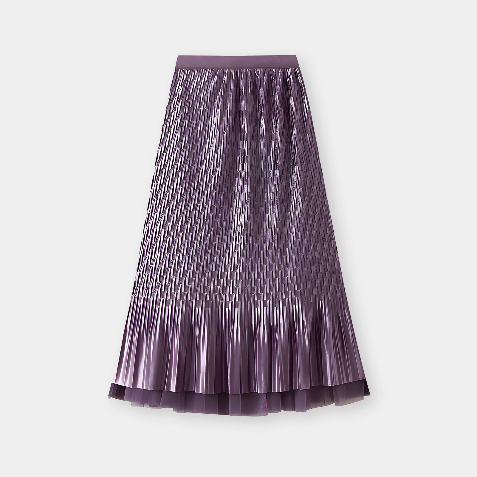 Mesh Multilayer Reversible Embossed Velvet Lining Skirt - 3613_PURPLE