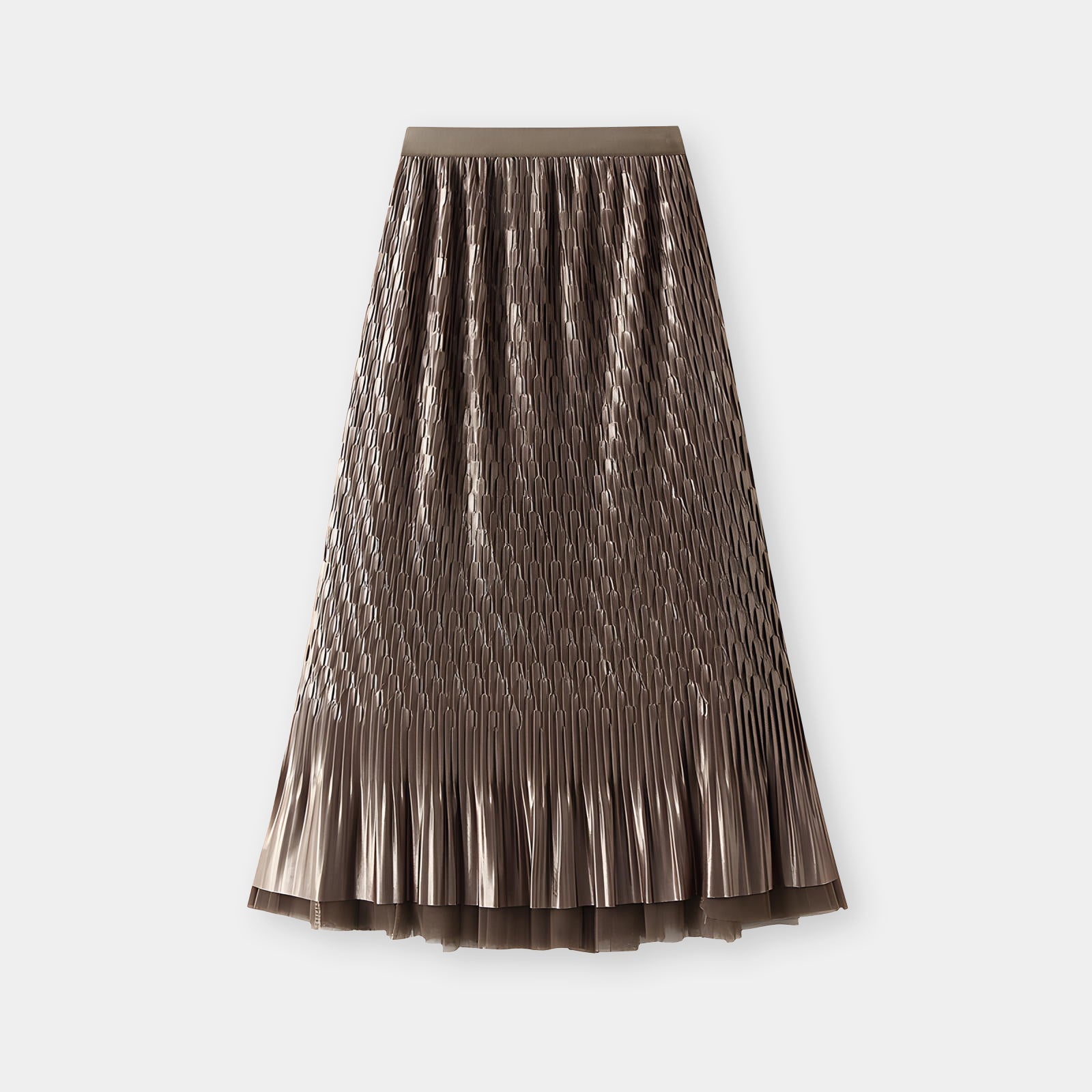 Mesh Multilayer Reversible Embossed Velvet Lining Skirt - 3613_KHAKI