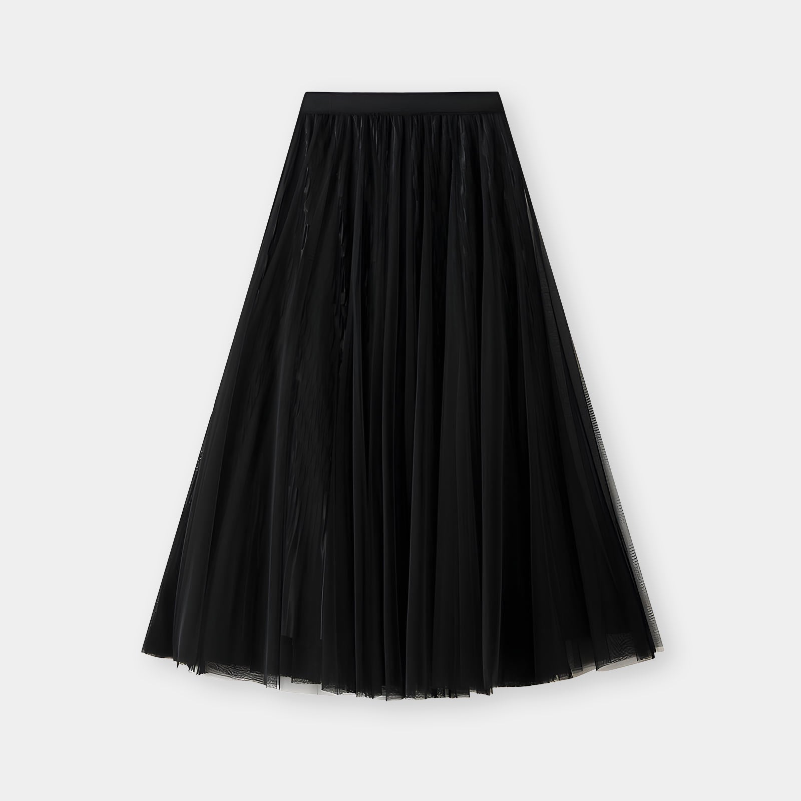 Mesh Multilayer Reversible Embossed Velvet Lining Skirt - 3613_BLACK