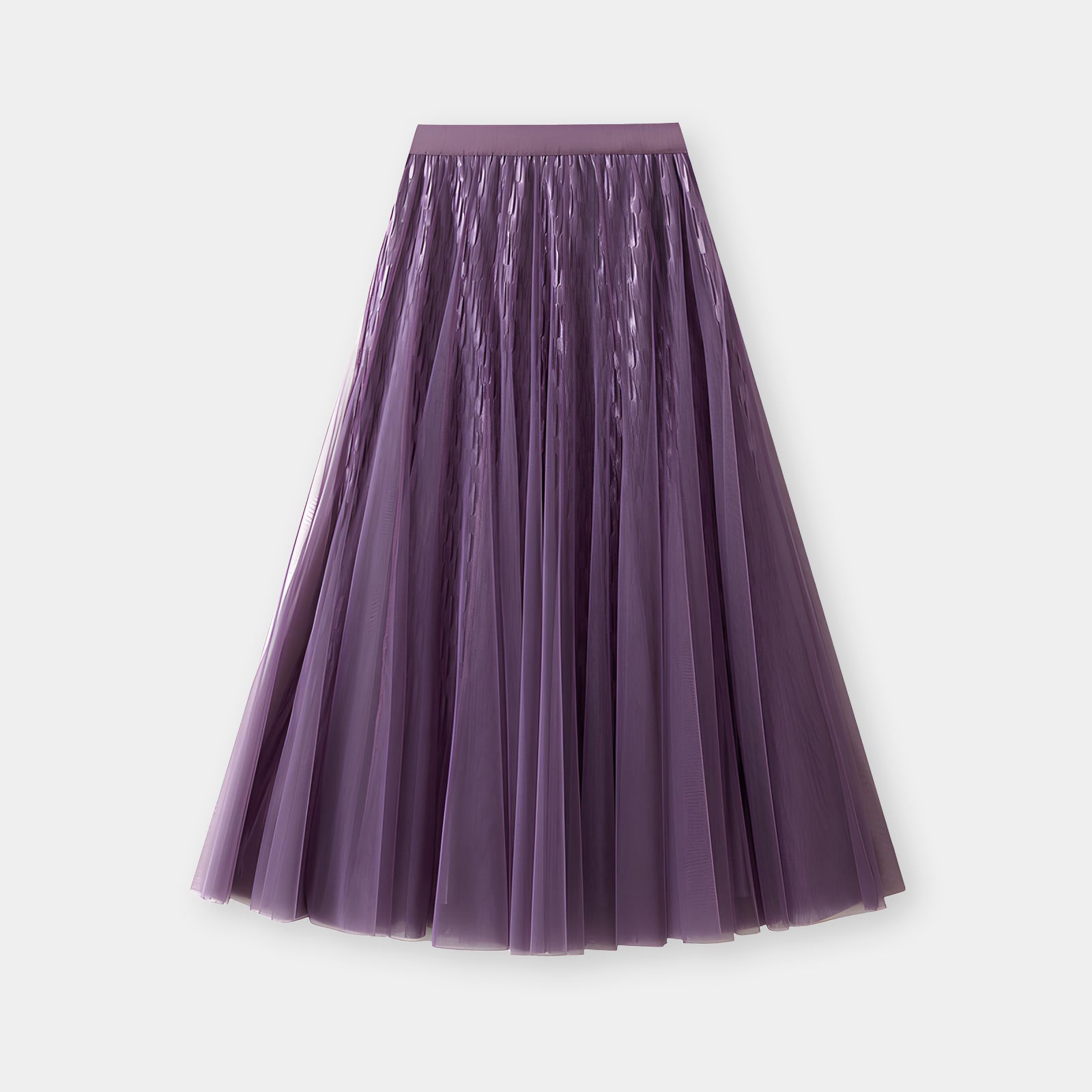 Mesh Multilayer Reversible Embossed Velvet Lining Skirt - 3613_PURPLE
