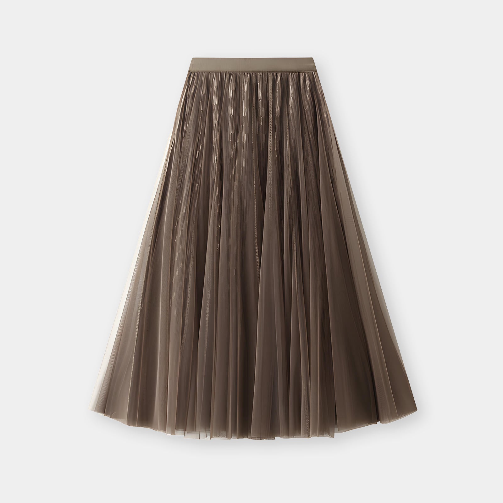 Mesh Multilayer Reversible Embossed Velvet Lining Skirt - 3613_KHAKI