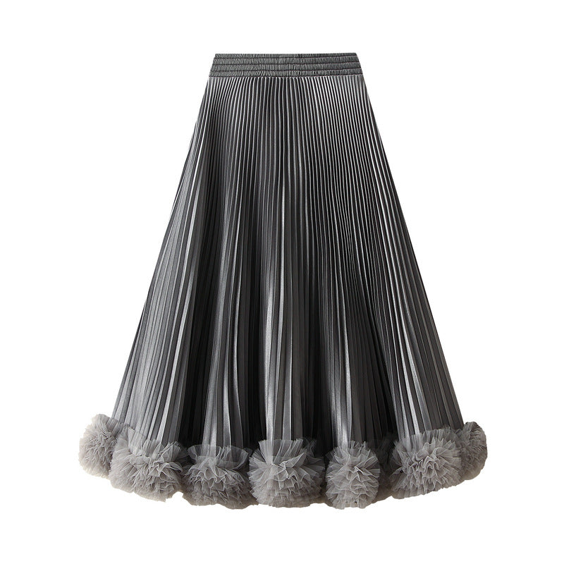 Charcoal Grey Pleated Tulle Hem Velvet Skirt – MERZI : Premium