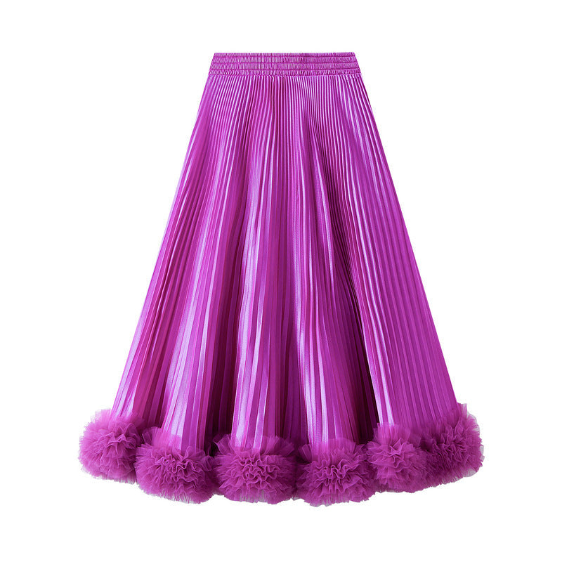 Magenta Pink Pleated Tulle Hem Velvet Skirt – MERZI : Premium