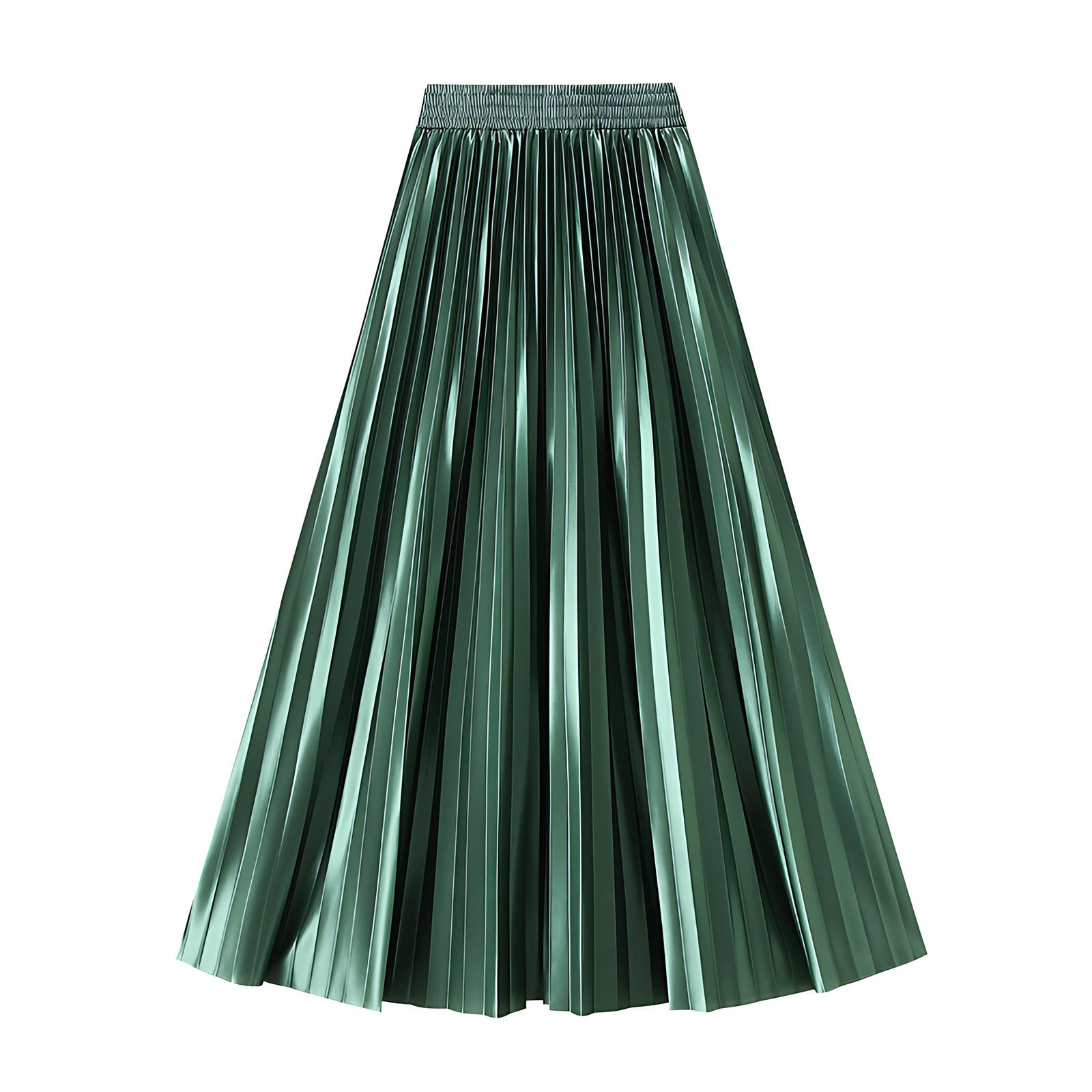 High-Gloss Pleated A-Line Skirt - 8059_GREEN