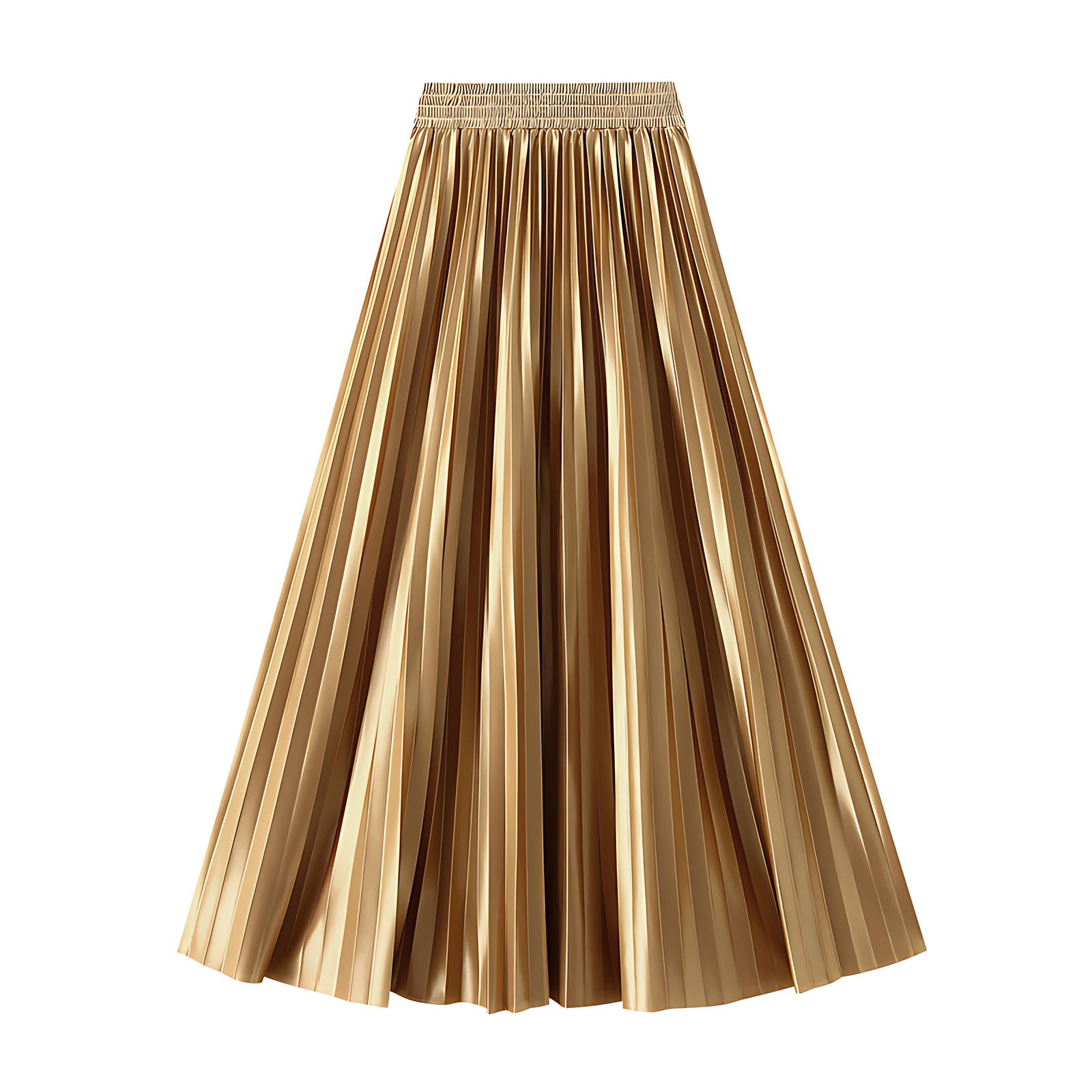 High-Gloss Pleated Golden A-Line Skirt - 8059_YELLOW