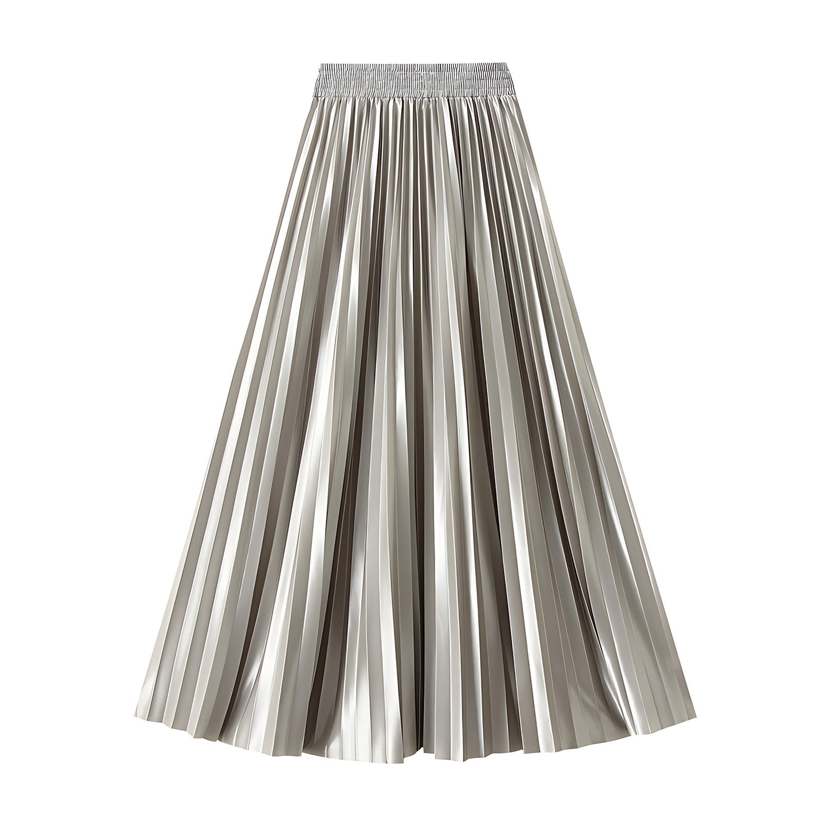 High-Gloss Pleated A-Line Skirt - 8059_GREY