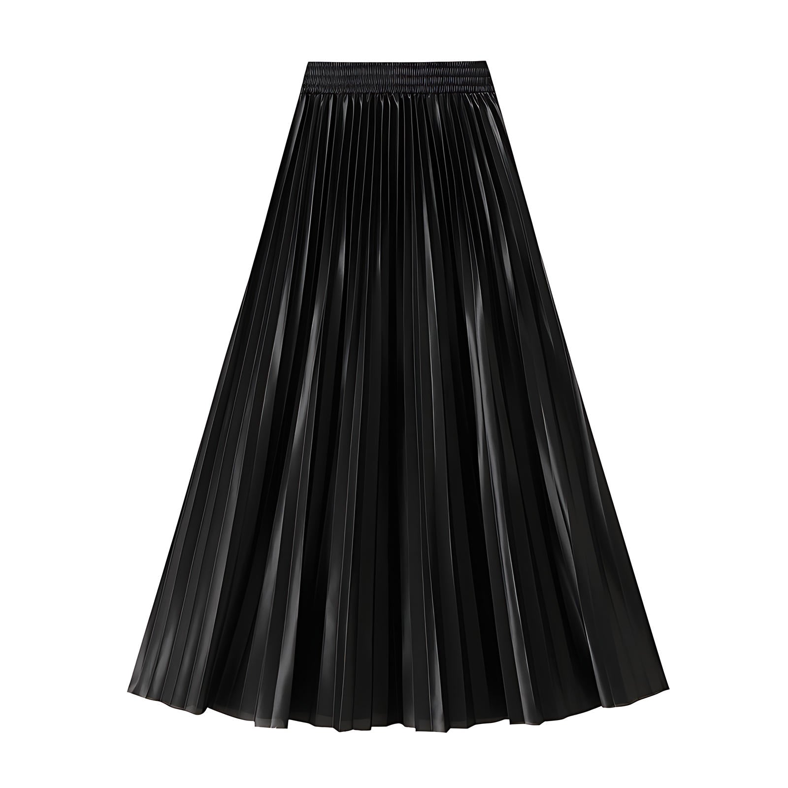 High-Gloss Pleated A-Line Skirt - 8059_BLACK