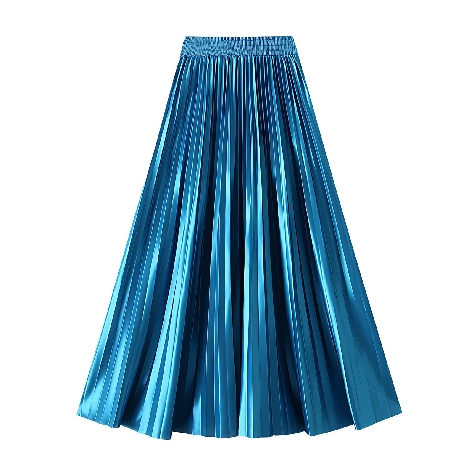 High-Gloss Pleated A-Line Skirt - 8059_PEACOCKBLUE