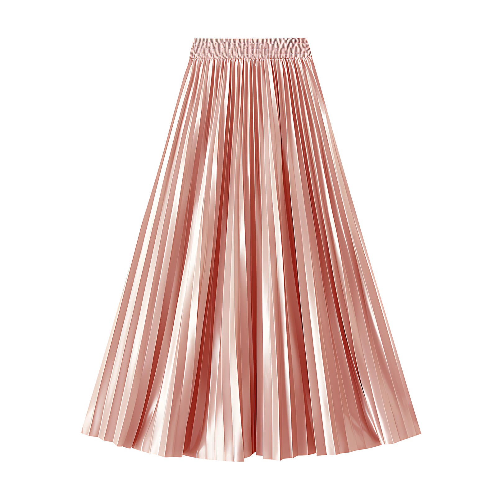 High-Gloss Pleated A-Line Skirt - 8059_PINK