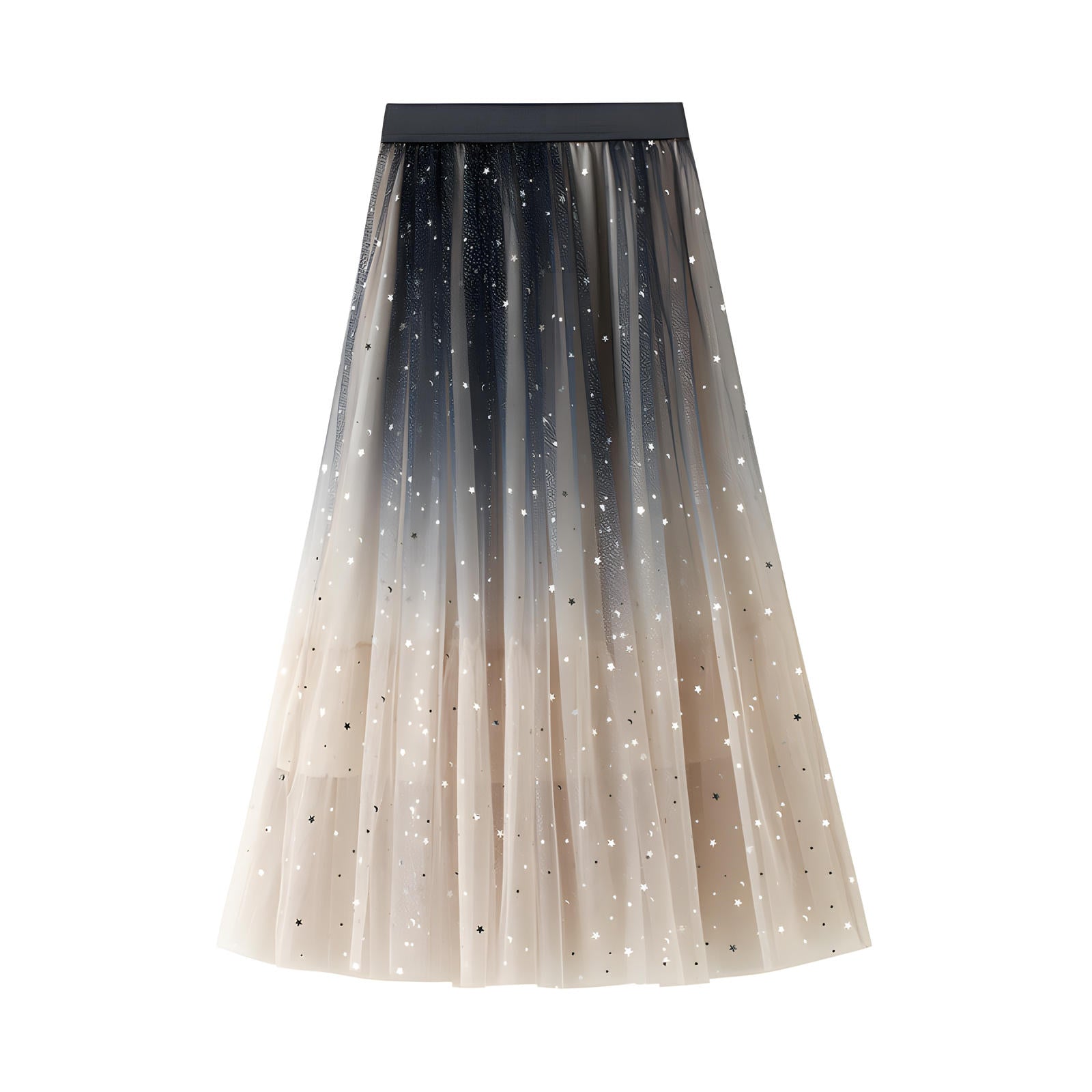 Star Sequin Mesh A Line Skirt - 8170_APRICOT