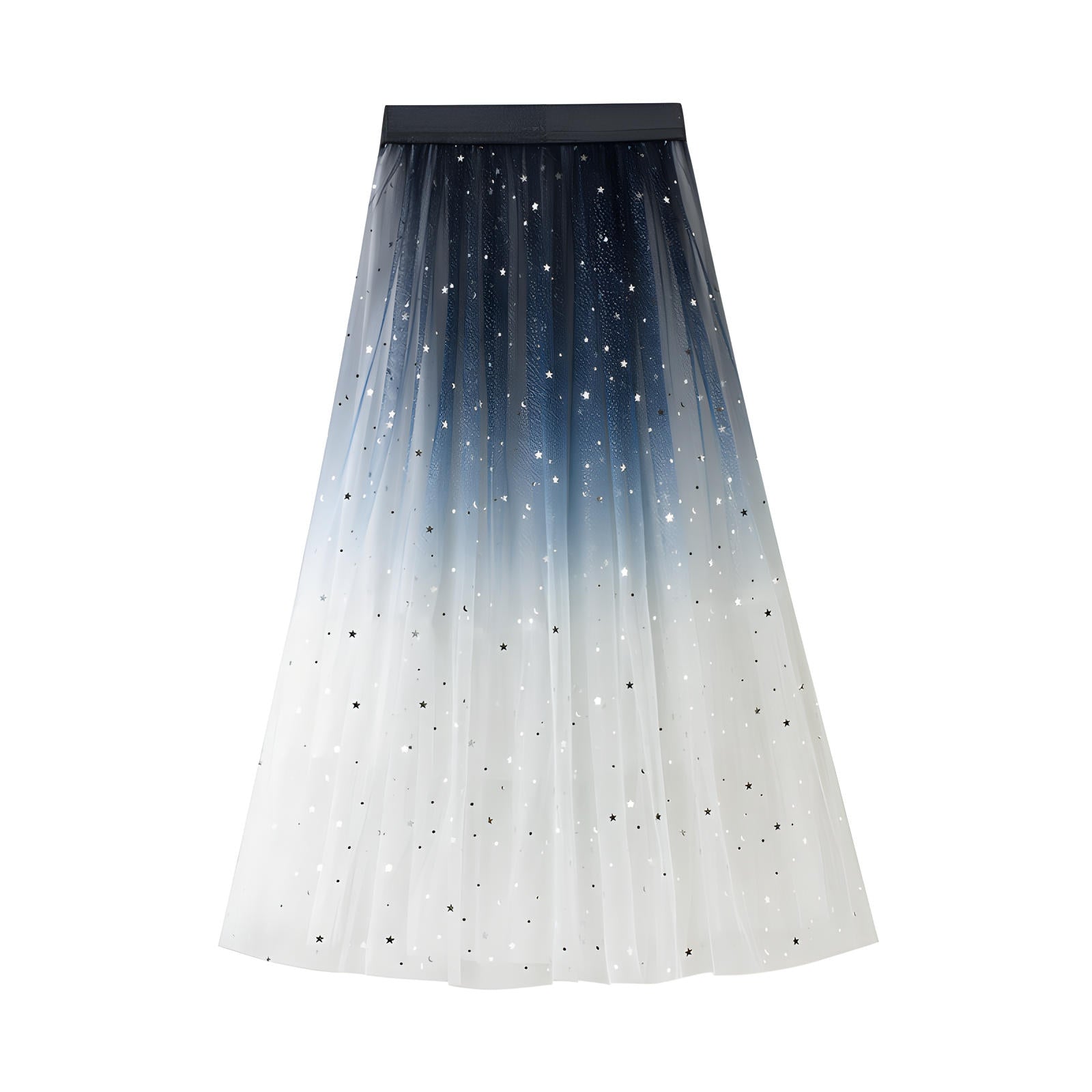 Star Sequin Mesh A Line Skirt - 8170_WHITE