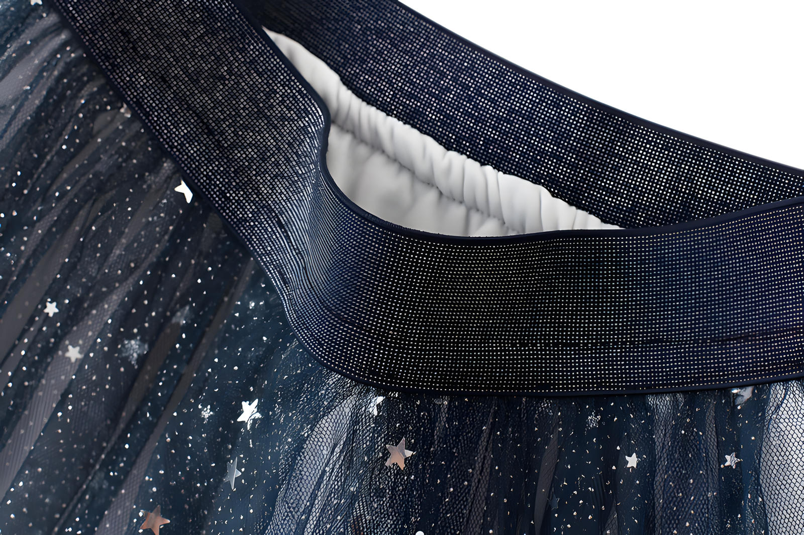 Star Sequin Mesh A Line Skirt - 8170_WHITE