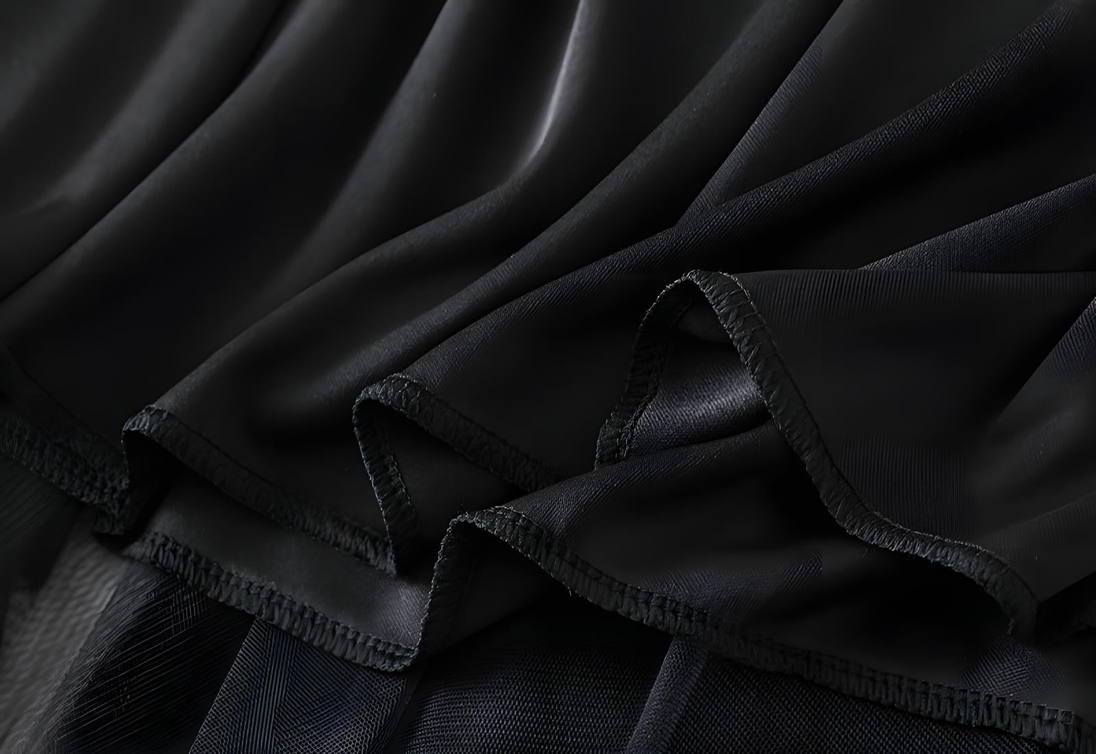 Irregular Mesh Skirt With Belt - 8808_BLACK