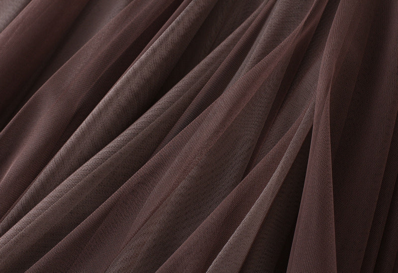 Irregular Mesh Two Color Skirt With Belt - 8808_GRADIENT_BROWN