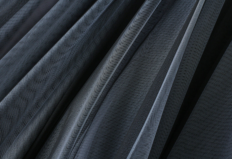 Irregular Mesh Two Color Skirt With Belt - 8808_GRADIENT_BLACKGREY