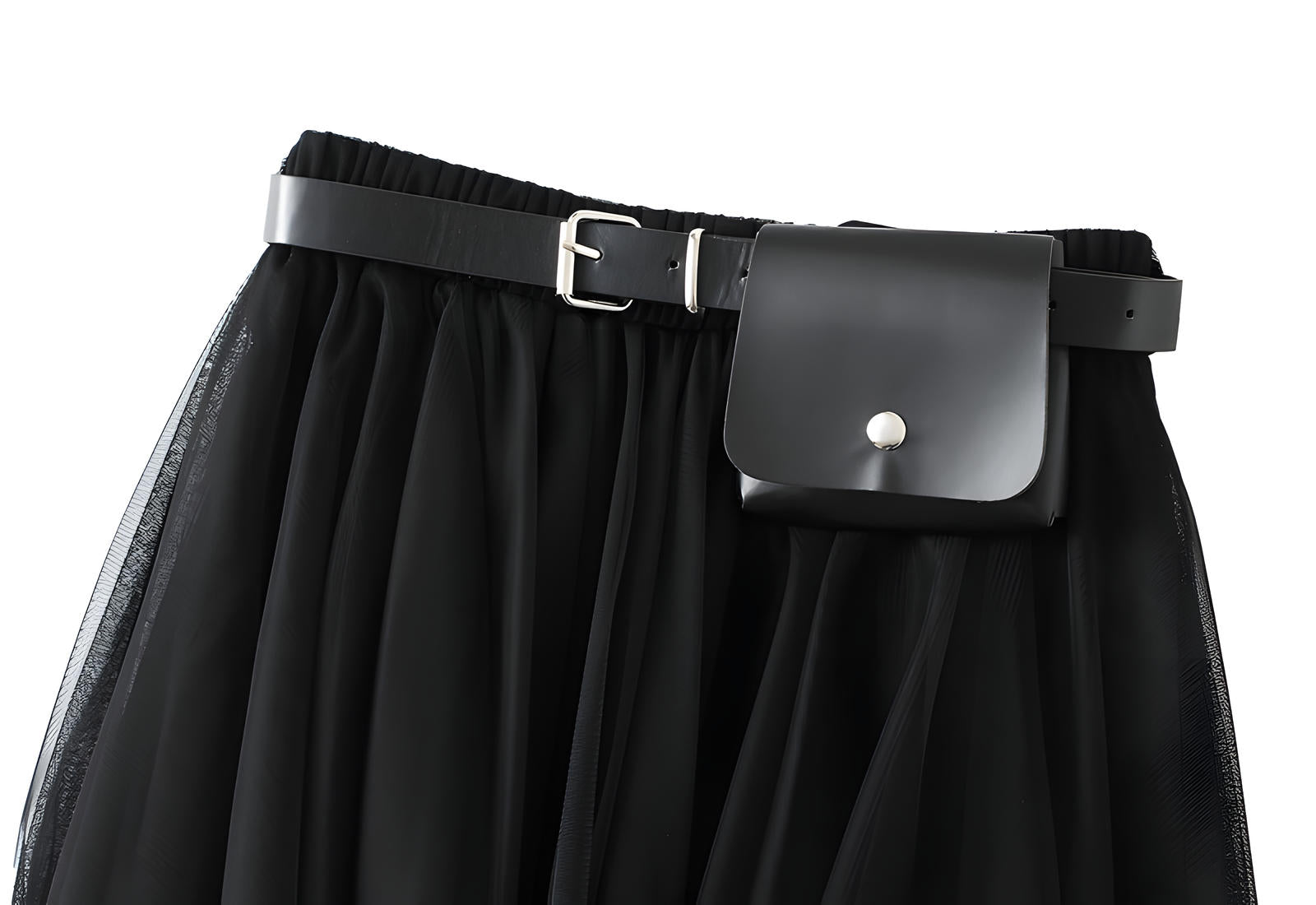 Irregular Mesh Skirt With Belt - 8808_BLACK